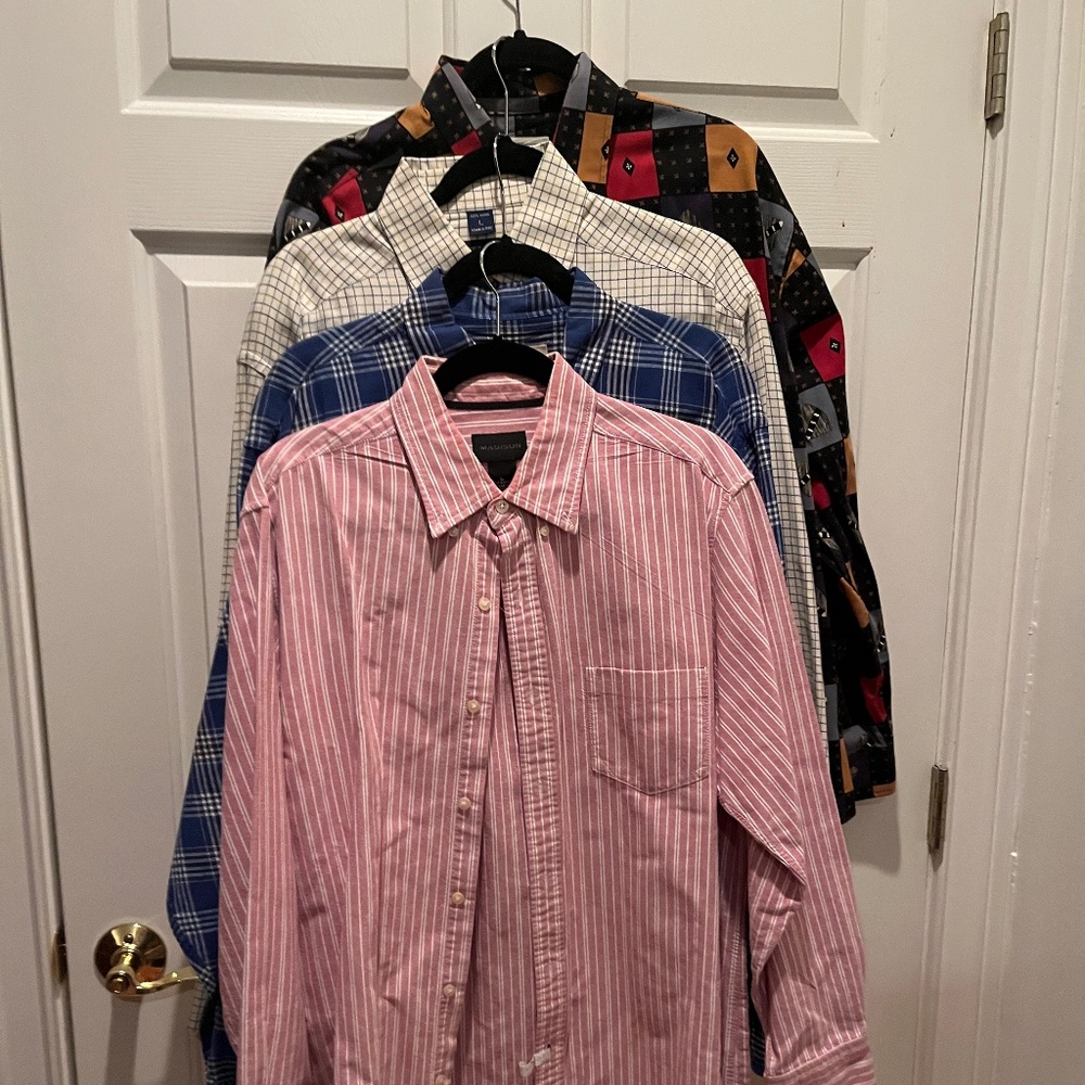 Lot of 4 Long Sleeve Button Front Collared Multible Makers Large Mens Shirts